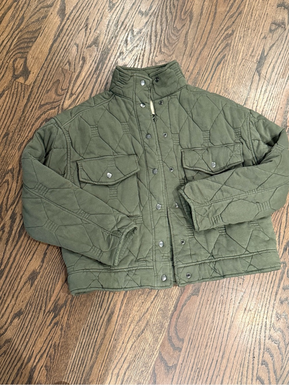 Farmers market motif quilted jacket green